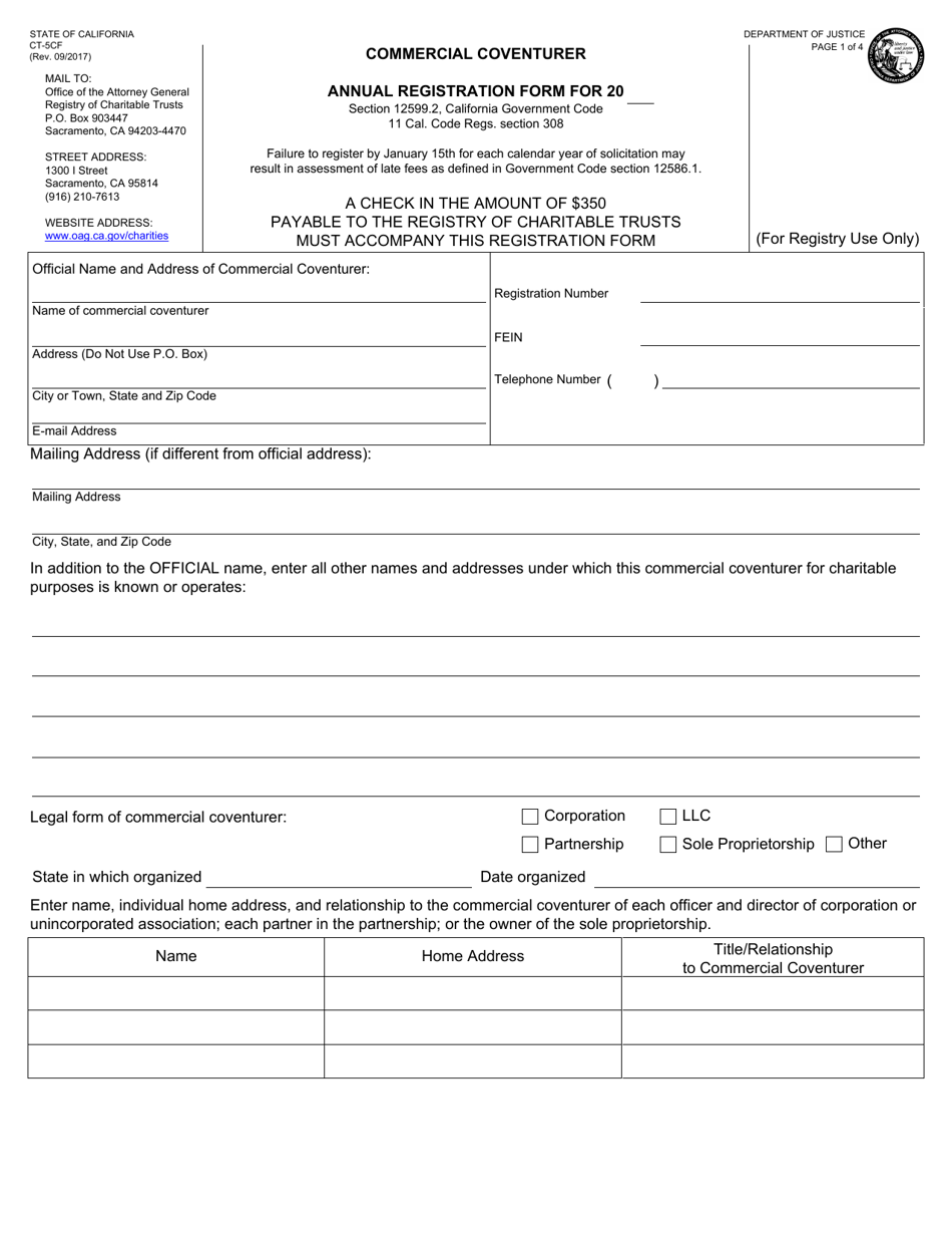 Form CT-5CF Annual Registration - Commercial Coventurer - California, Page 1