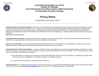 Form BOF105 List of Prospective Gun Show Vendors Offering Firearms or Ammunition for Sale or Display - California, Page 3