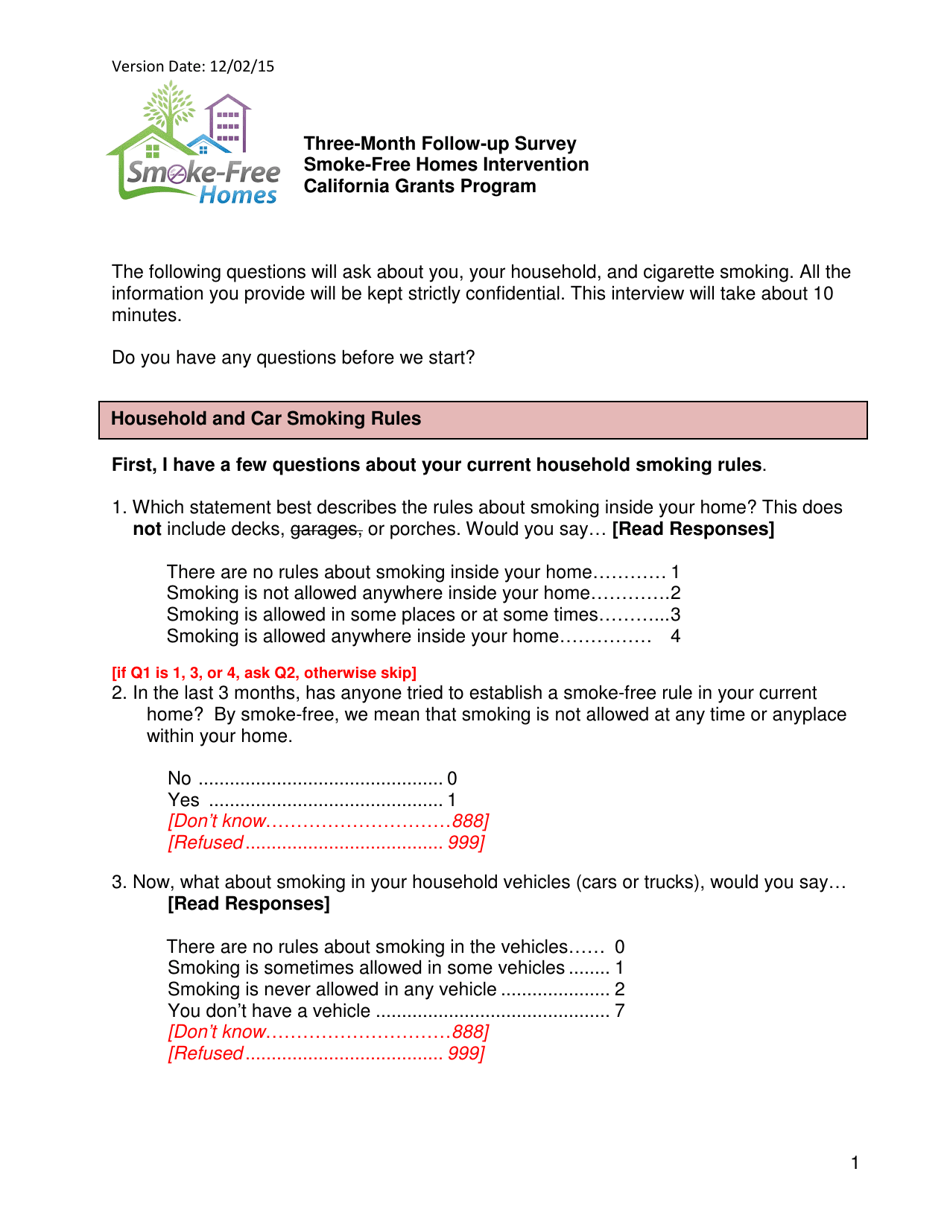 Three-Month Follow-Up Survey - California, Page 1
