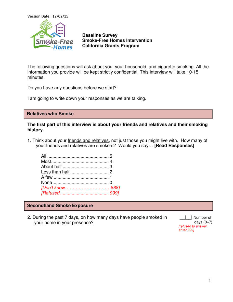 Baseline Survey - California, Page 1