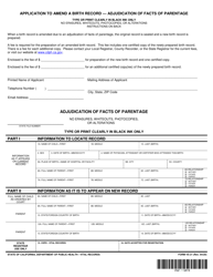 Document preview: Form VS21 Application to Amend a Birth Record - Adjudication of Facts of Parentage - California