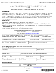 Form VS113-B Application for Certified Copy of Divorce Record - California, Page 2