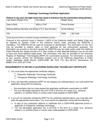 Document preview: Form CDPH8200 Radiologic Technology Certificate Application - California
