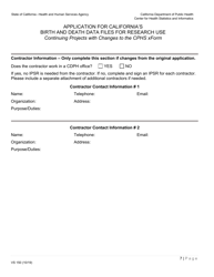 Form VS150 Application for California's Birth and Death Data Files for Research Use (Changes to Existing Project) - California, Page 7