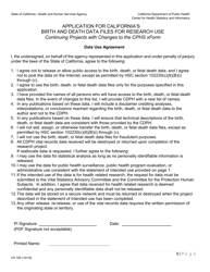 Form VS150 Application for California's Birth and Death Data Files for Research Use (Changes to Existing Project) - California, Page 9