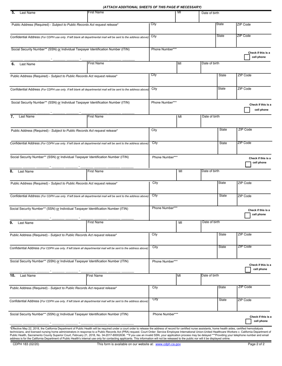 Form CDPH183 Home Health Aide (Hha) Certification List - California, Page 2