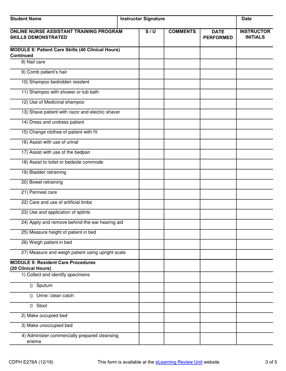 Form CDPH E276A - Fill Out, Sign Online and Download Fillable PDF ...