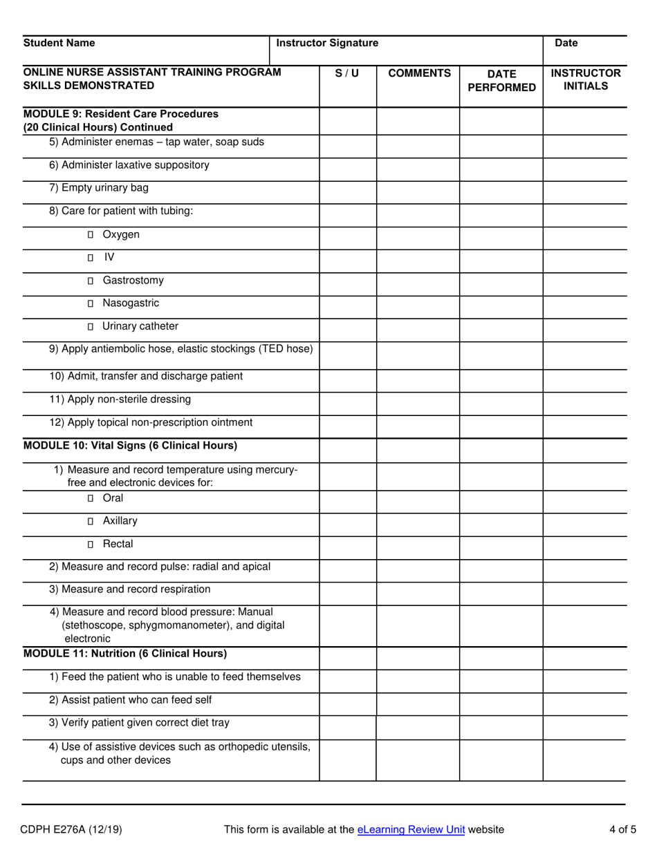 Form CDPH E276A - Fill Out, Sign Online and Download Fillable PDF ...