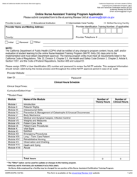 Form CDPH E276 Online Nurse Assistant Training Program Application - California