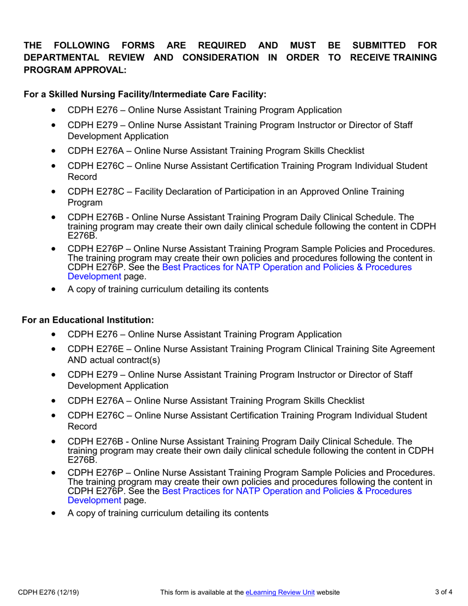 Form CDPH E276 - Fill Out, Sign Online And Download Fillable PDF ...