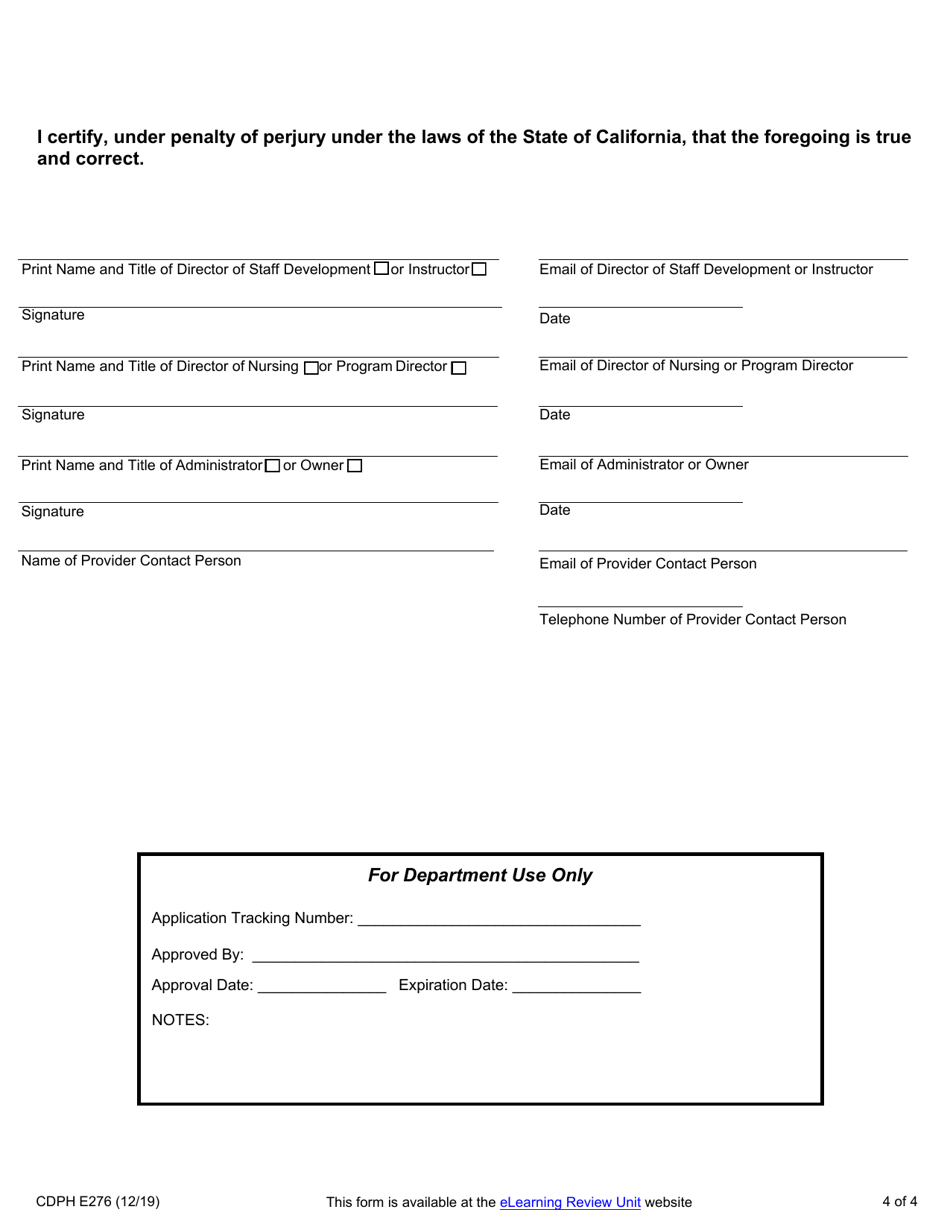 Form CDPH E276 Online Nurse Assistant Training Program Application - California, Page 4