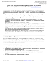Document preview: Form CDPH E276P Online Nurse Assistant Training Program Sample Policies and Procedures - California