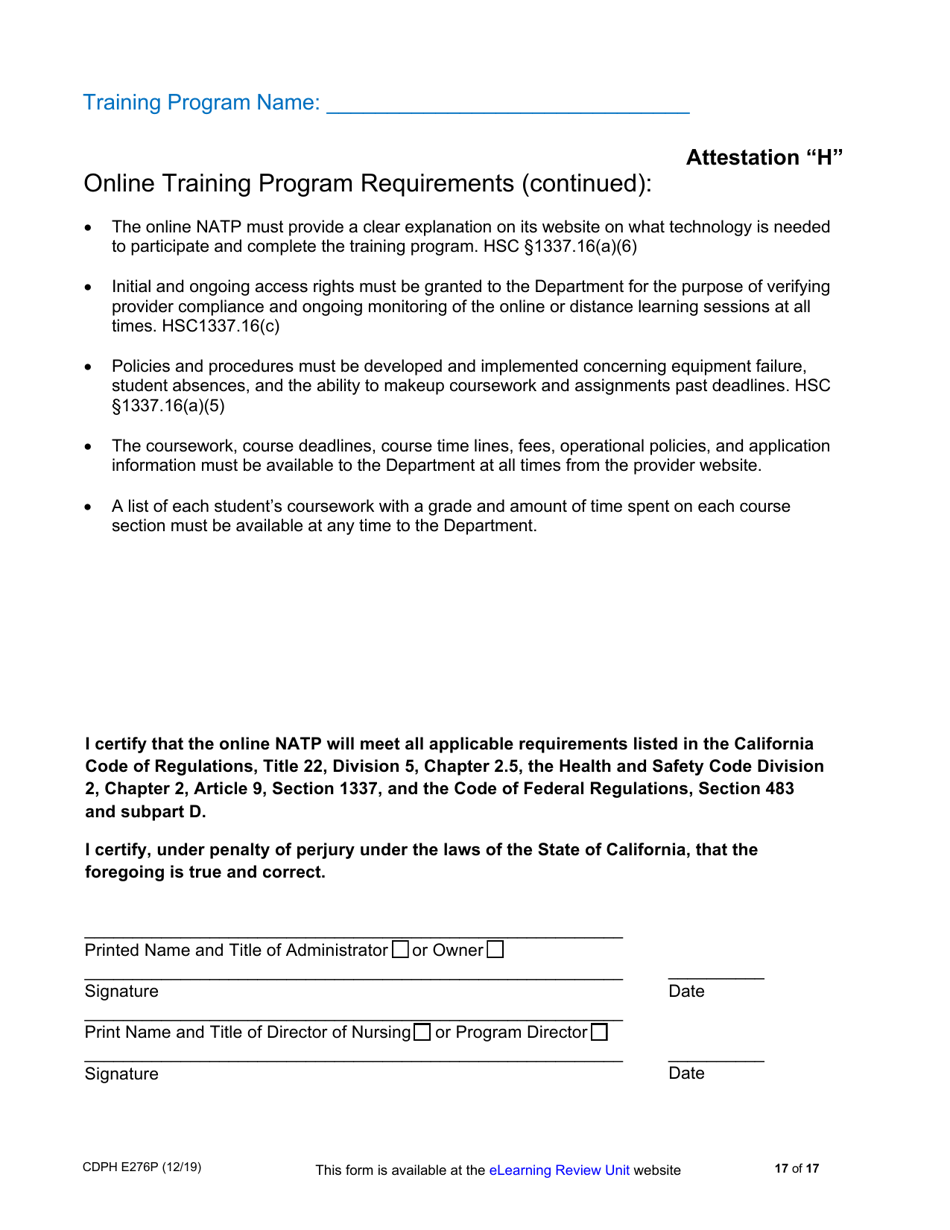 Form CDPH E276P Download Fillable PDF Or Fill Online Online Nurse ...