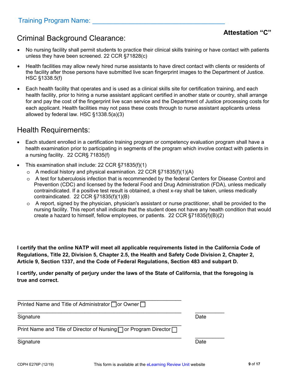 Form CDPH E276P Online Nurse Assistant Training Program Sample Policies and Procedures - California, Page 9