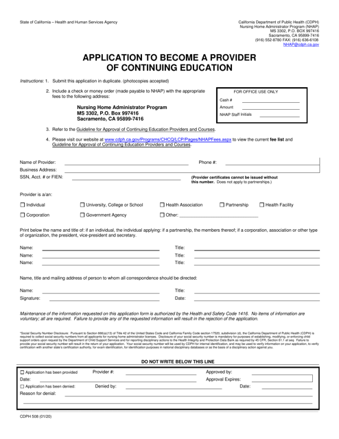 Form CDPH508  Printable Pdf