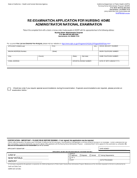 Form CDPH521 &quot;Re-examination Application for Nursing Home Administrator National Examination&quot; - California