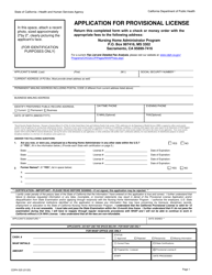Form CDPH525 &quot;Application for Provisional License&quot; - California