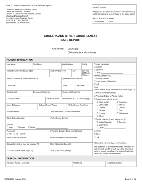 Form CDPH8587 cholera and Other Vibrio Illness Case Report - California