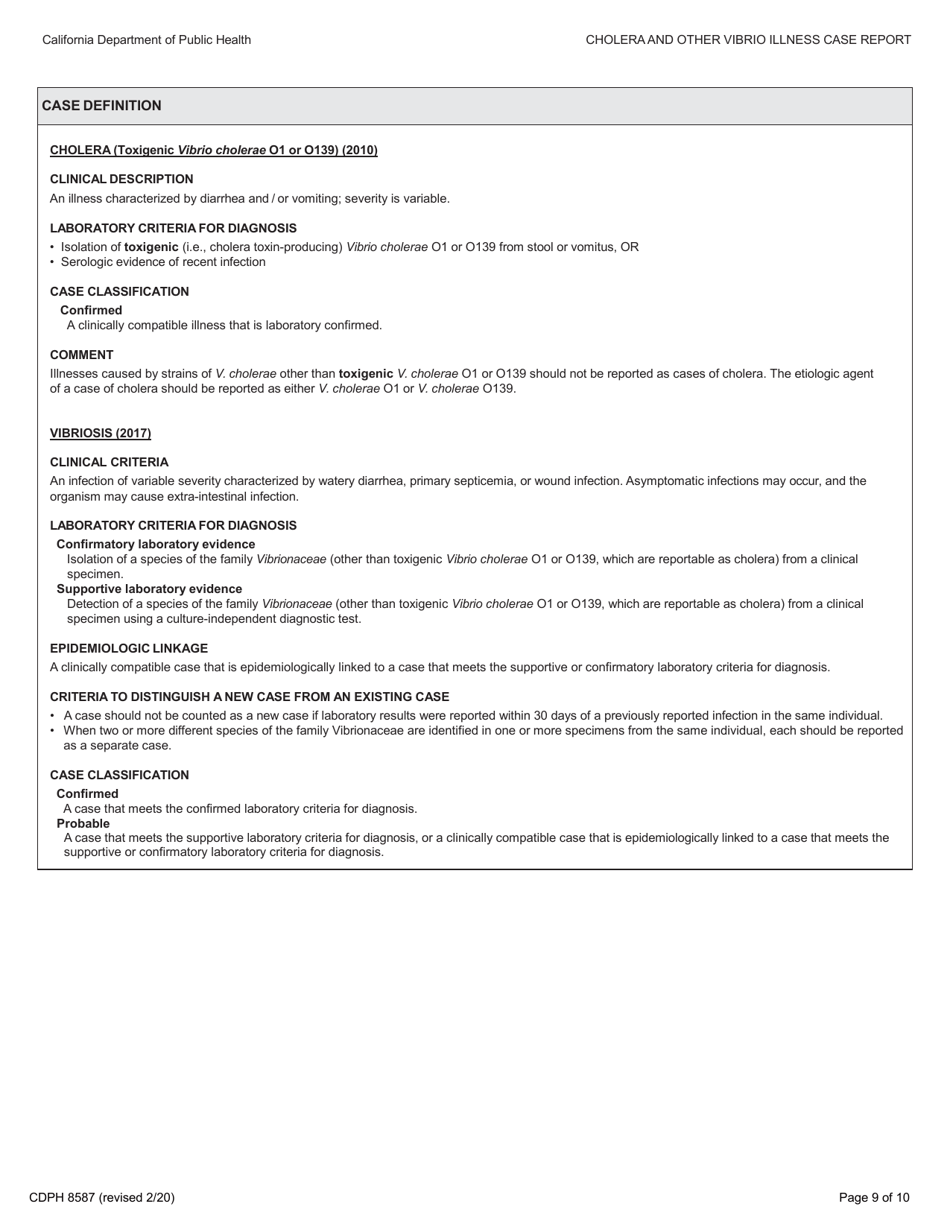 Form CDPH8587 cholera and Other Vibrio Illness Case Report - California, Page 9