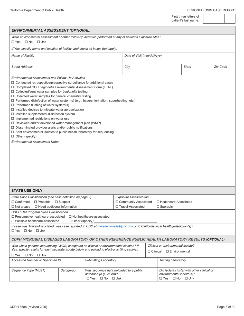 Form CDPH8588 legionellosis Case Report - California, Page 8
