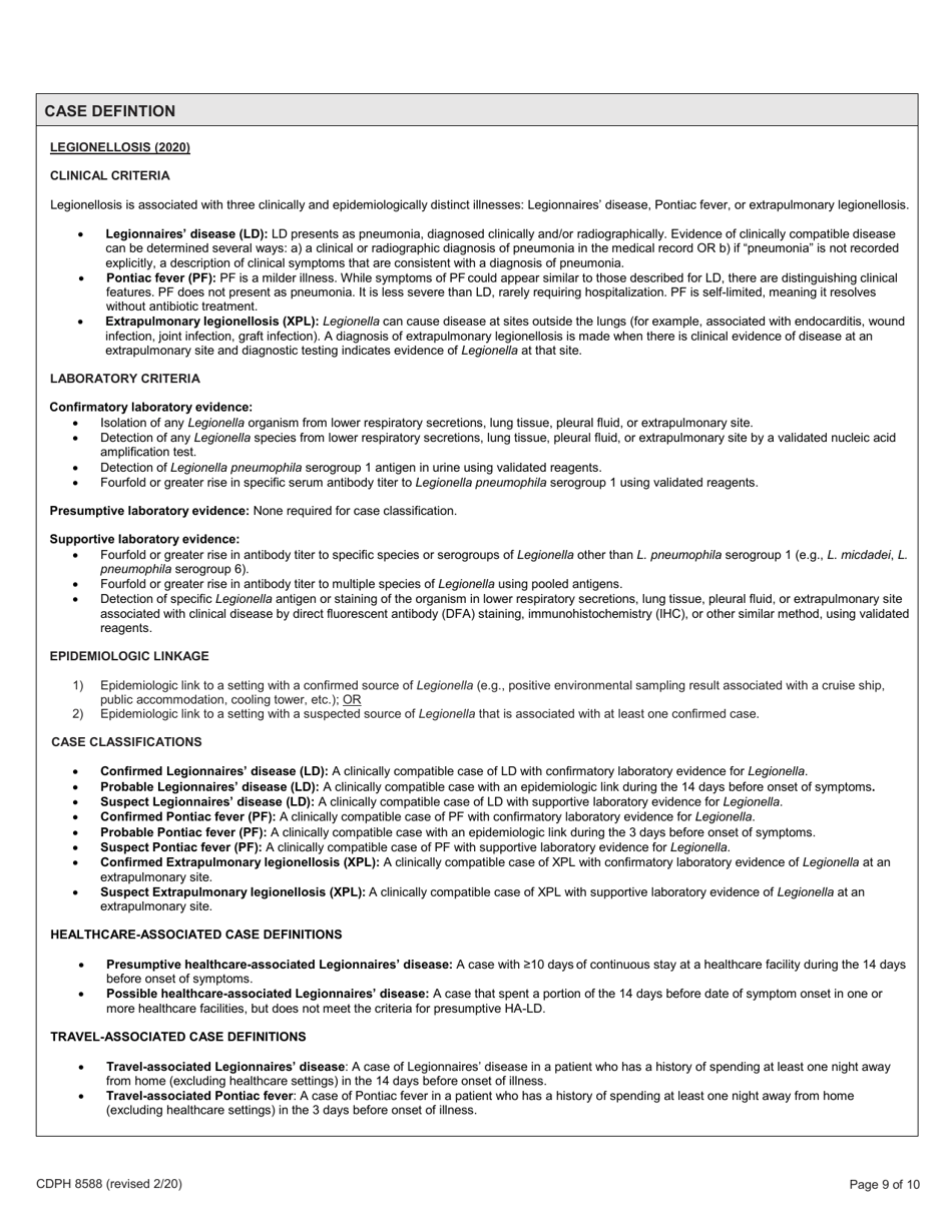 Form CDPH8588 legionellosis Case Report - California, Page 9