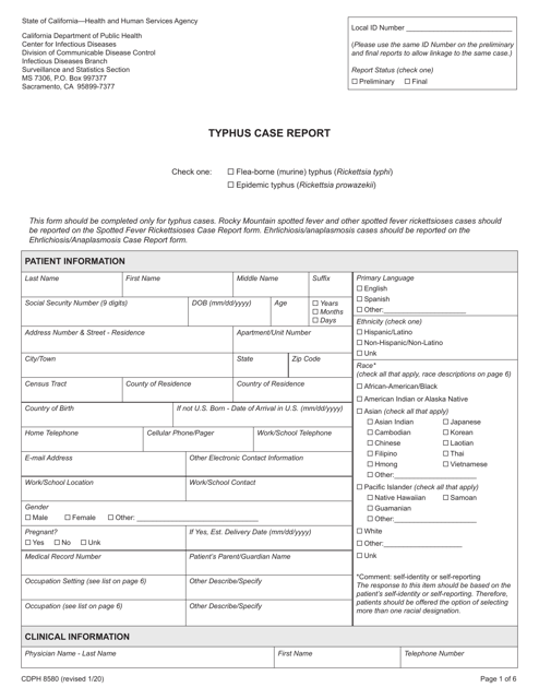 Form CDPH8580  Printable Pdf