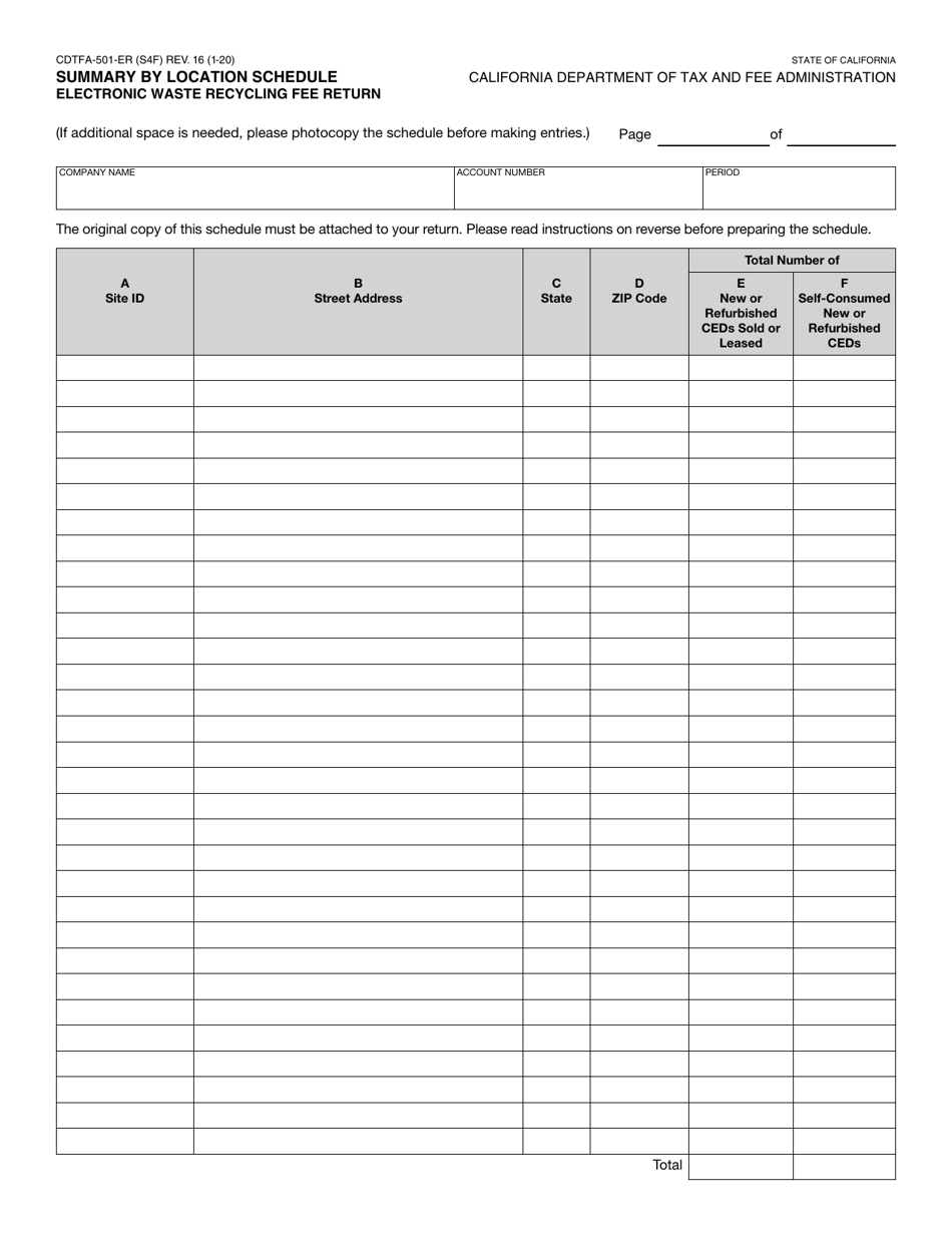 Form CDTFA-501-ER Download Fillable PDF or Fill Online Electronic Waste ...