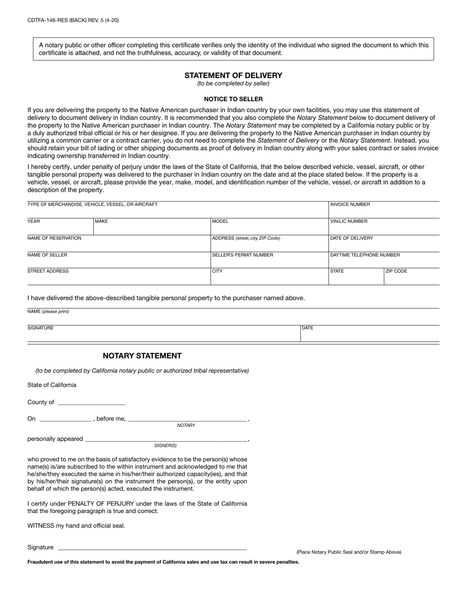 Form CDTFA-146-RES Download Fillable PDF or Fill Online Exemption ...