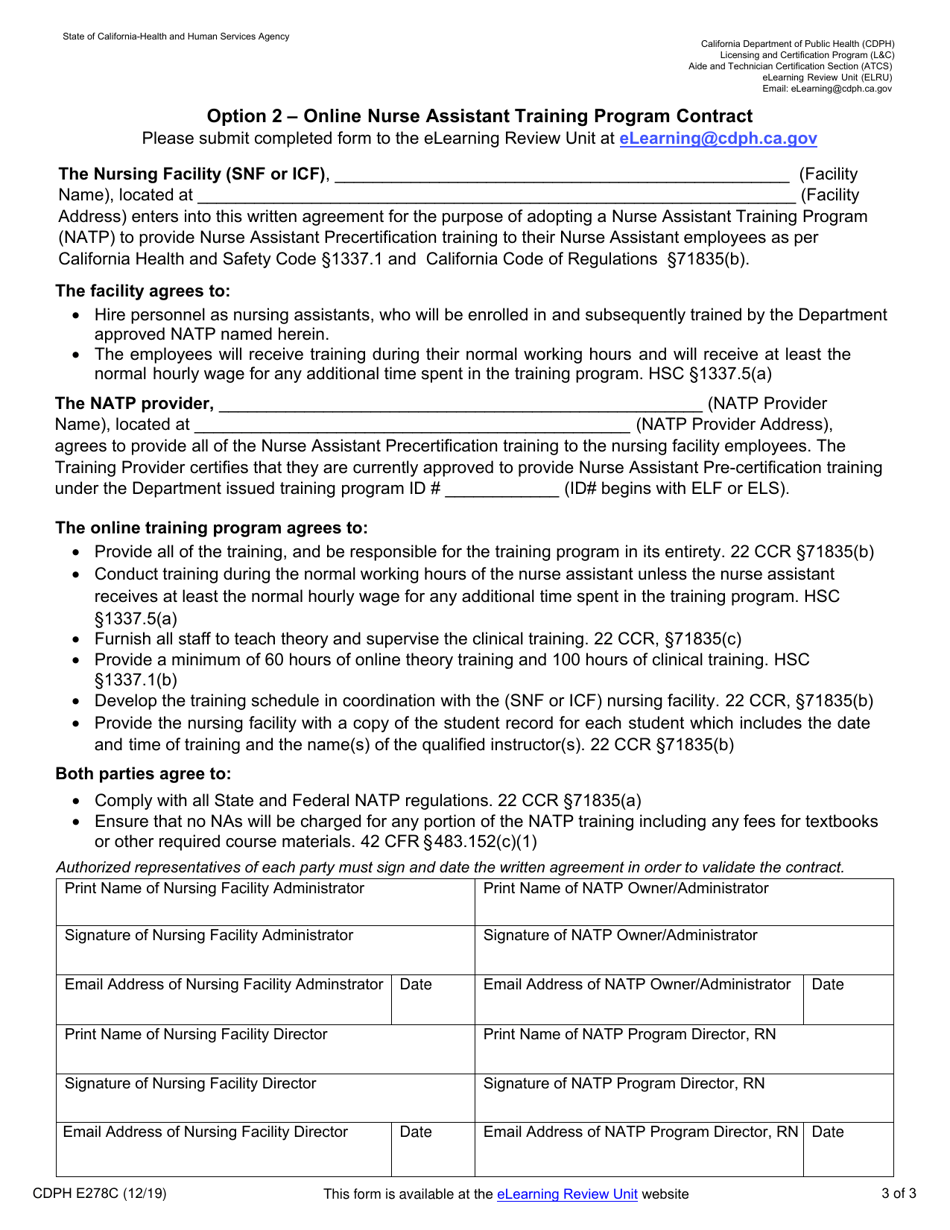 Form CDPH E278C Facility Declaration of Participation in an Approved Online Training Program - California, Page 3