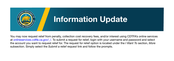 Document preview: Form CDTFA-735 Request for Relief From Penalty, Collection Cost Recovery Fee, and/or Interest - California