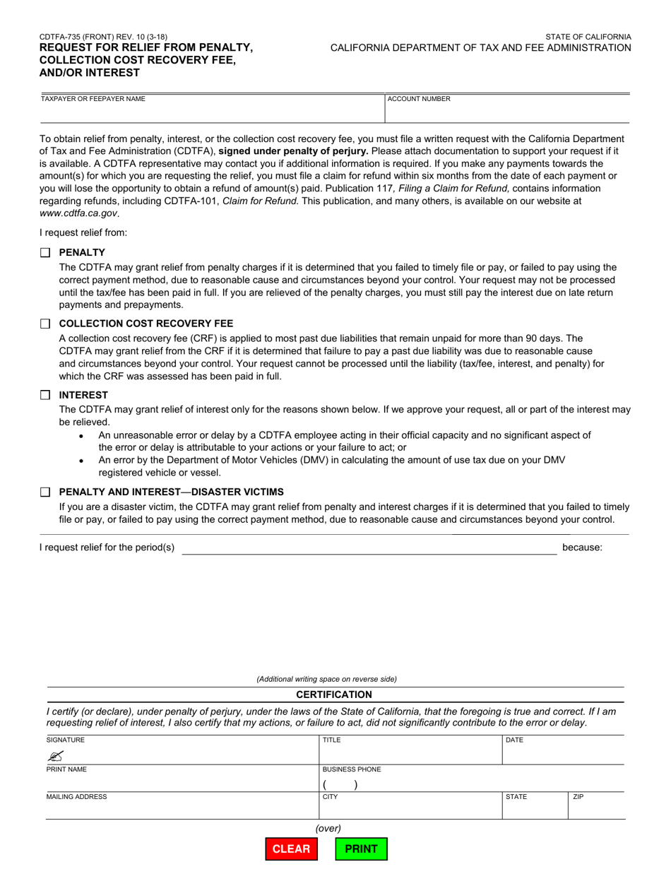 Form CDTFA735 Fill Out, Sign Online and Download Fillable PDF, California Templateroller