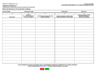 Document preview: Form CDTFA-501-CTT Schedule T Tobacco - California