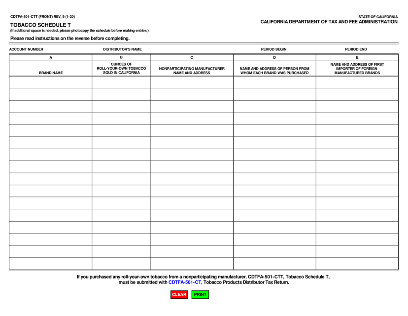 Form CDTFA-501-CTT Schedule T  Printable Pdf
