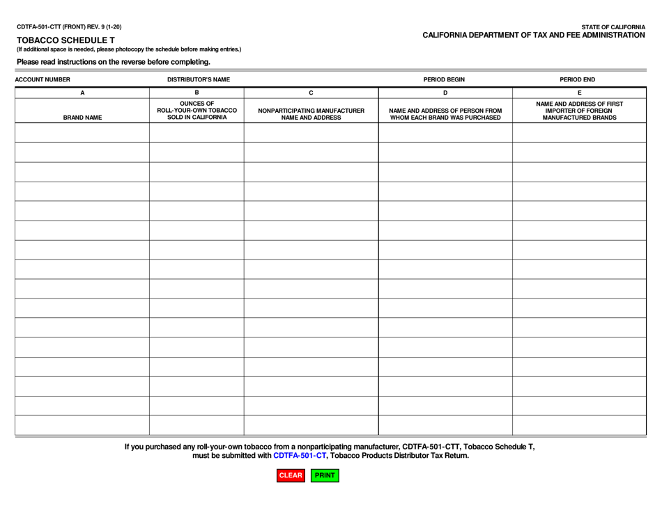 Form CDTFA-501-CTT Schedule T Tobacco - California, Page 1