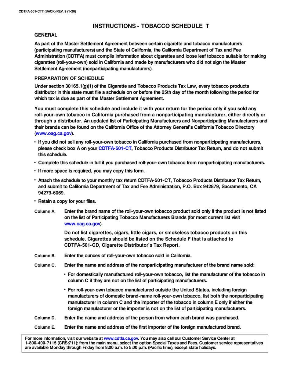Form CDTFA-501-CTT Schedule T Tobacco - California, Page 2