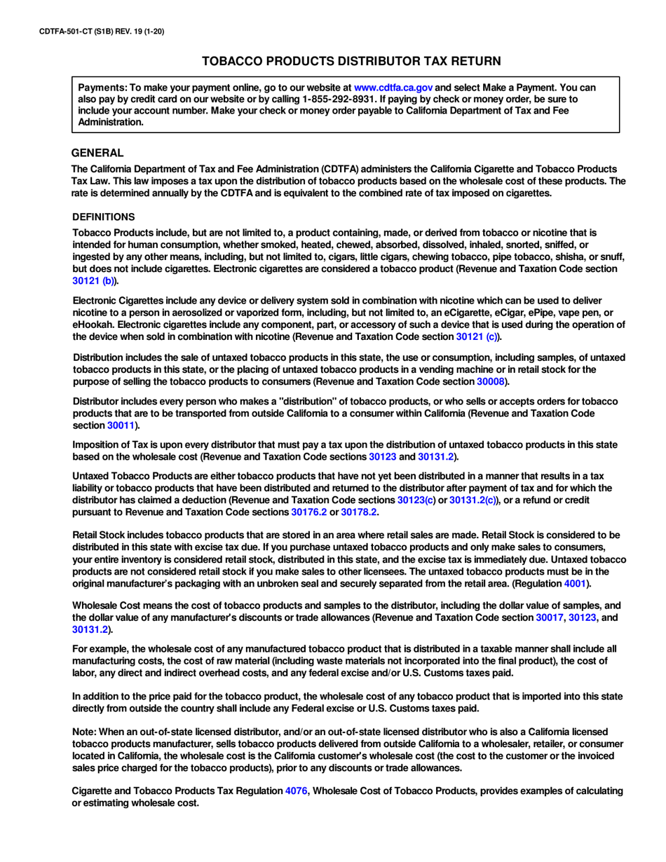 Form CDTFA-501-CT Tobacco Products Distributor Tax Return - California, Page 2