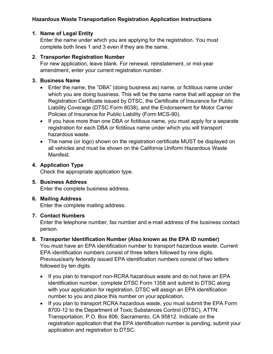 DTSC Form 187 Hazardous Waste Transporter Registration Application - California, Page 3
