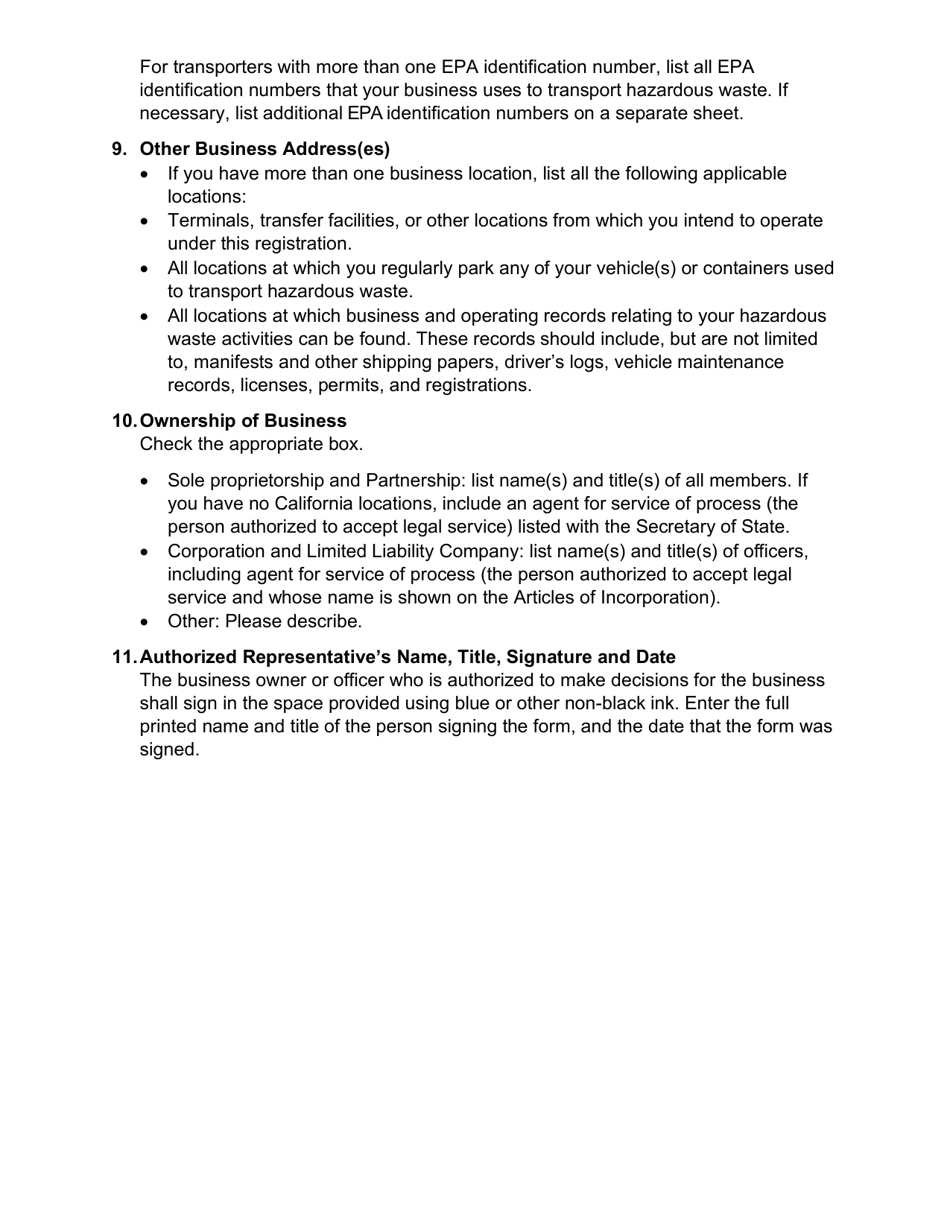DTSC Form 187 Hazardous Waste Transporter Registration Application - California, Page 4