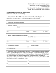 DTSC Form 1299 &quot;Consolidated Transporter Notification&quot; - California