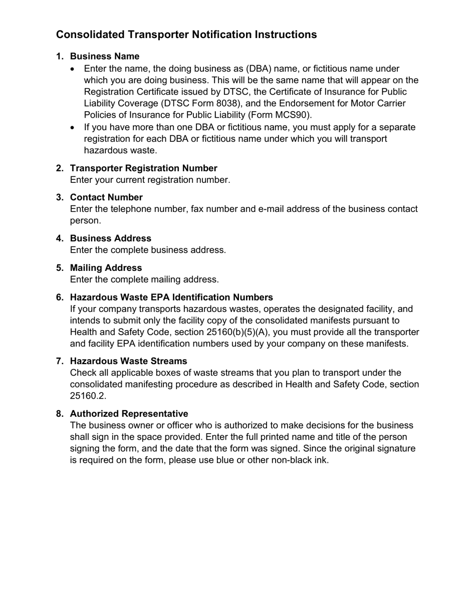 DTSC Form 1299 Consolidated Transporter Notification - California, Page 3