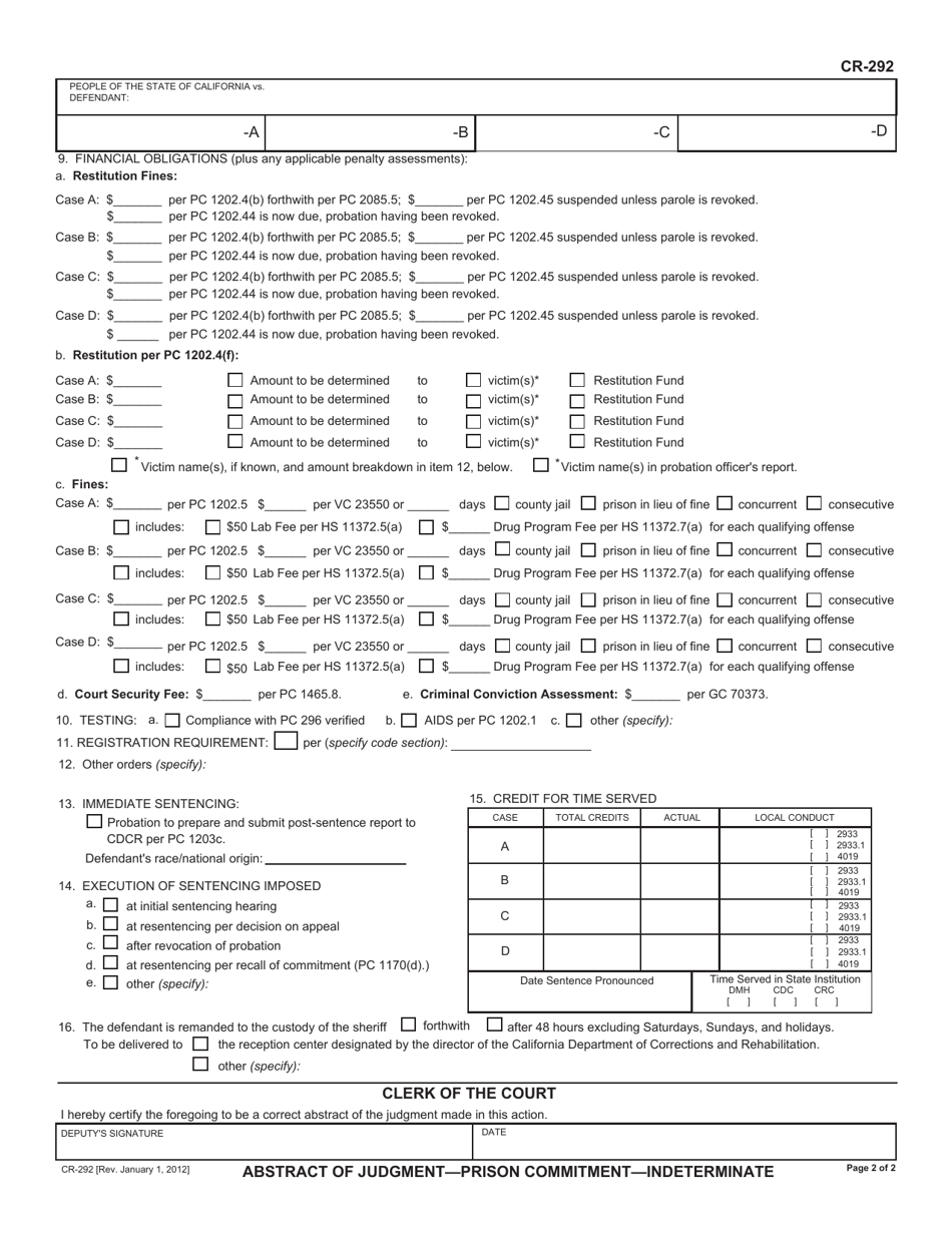 Form Cr-292 - Fill Out, Sign Online And Download Printable Pdf 