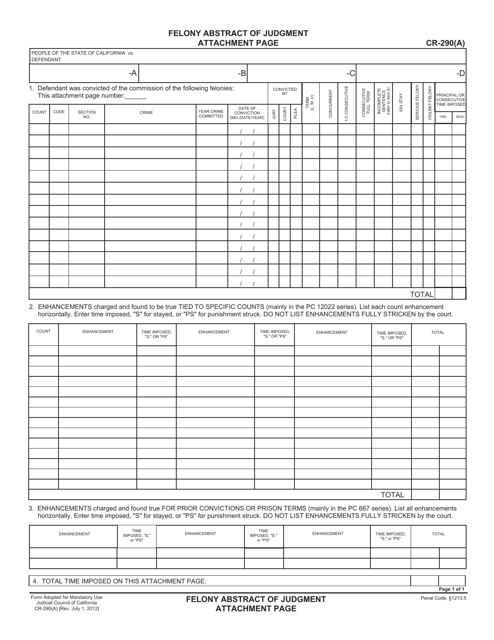 Form CR-290(A)  Printable Pdf