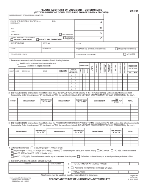 Form CR-290  Printable Pdf
