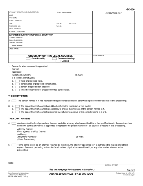 Form GC-006 Order Appointing Legal Counsel - California