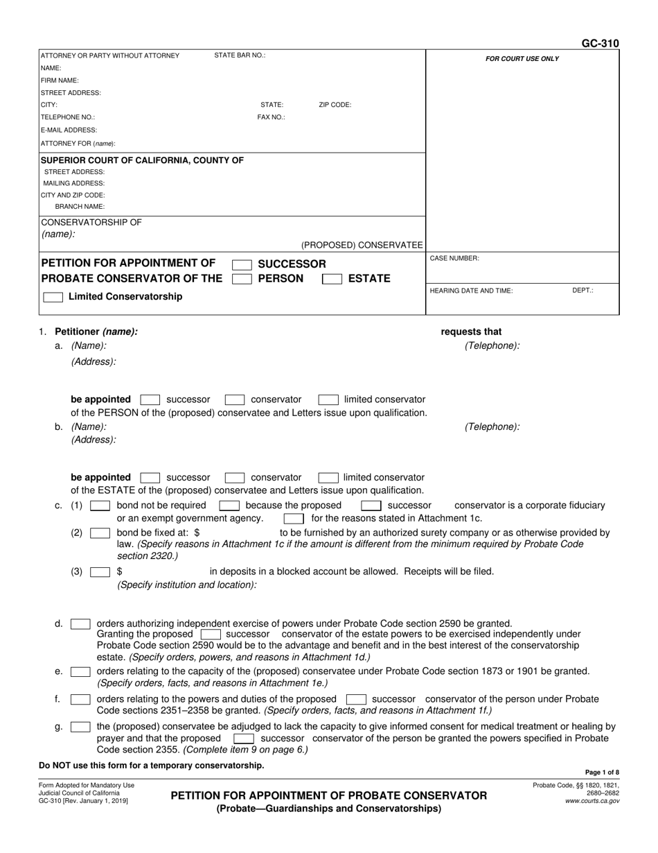 Form GC-310 Petition for Appointment of Probate Conservator - California, Page 1