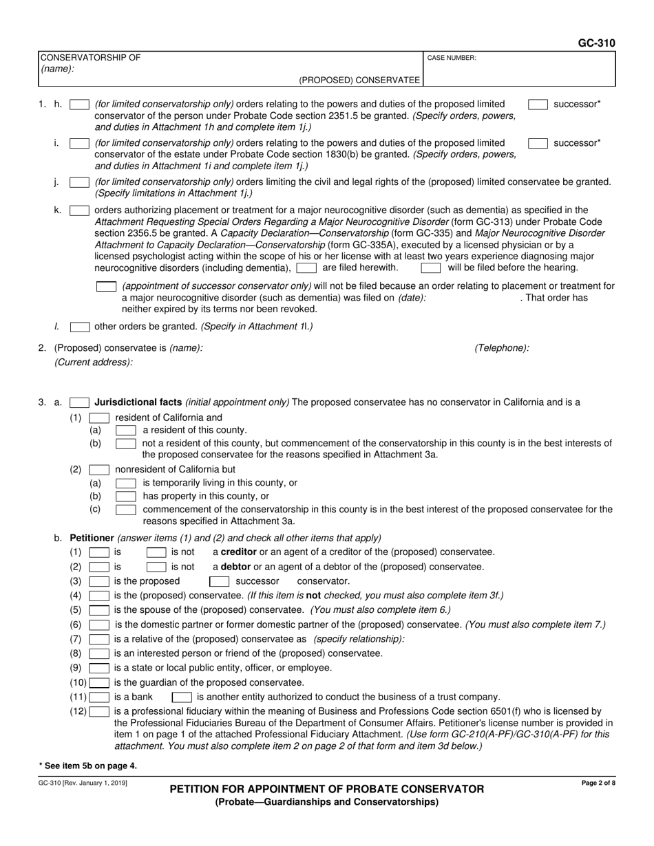 Form GC-310 Petition for Appointment of Probate Conservator - California, Page 2