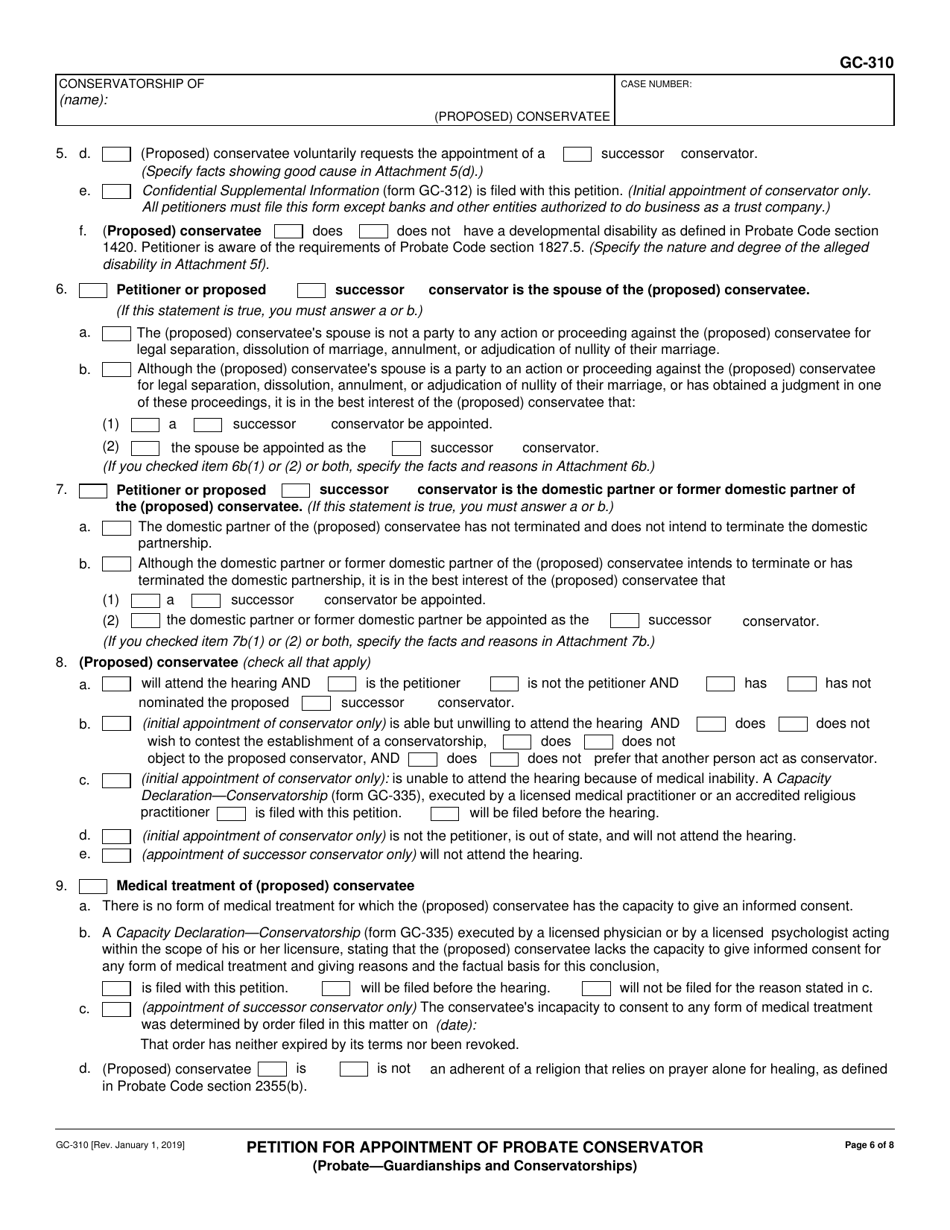 Form GC-310 Petition for Appointment of Probate Conservator - California, Page 6