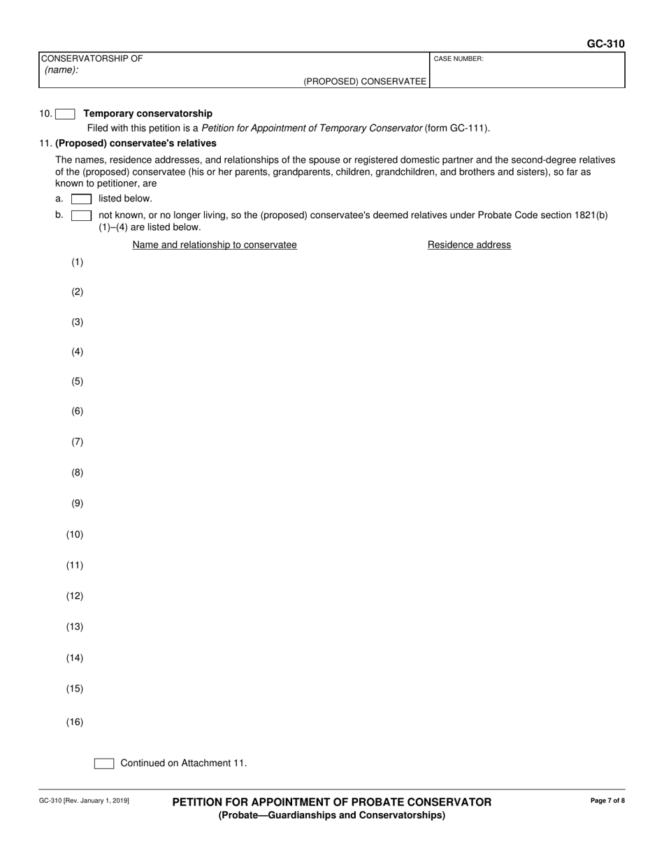Form GC-310 Petition for Appointment of Probate Conservator - California, Page 7