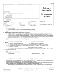 Document preview: Formulario FL-100 S Peticion - Matrimonio/Pareja De Hecho (Derecho De Familia) - California (Spanish)