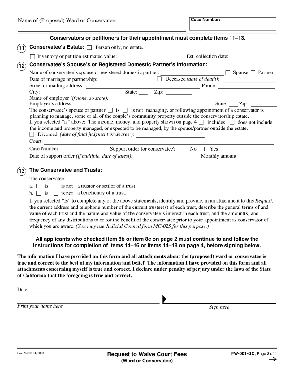 Form FW-001-GC Request to Waive Court Fees (Ward or Conservatee) - California, Page 3